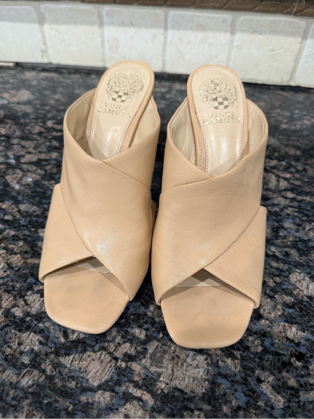 Vince Camuto Nude Leather Crossband Open-Toe Mules